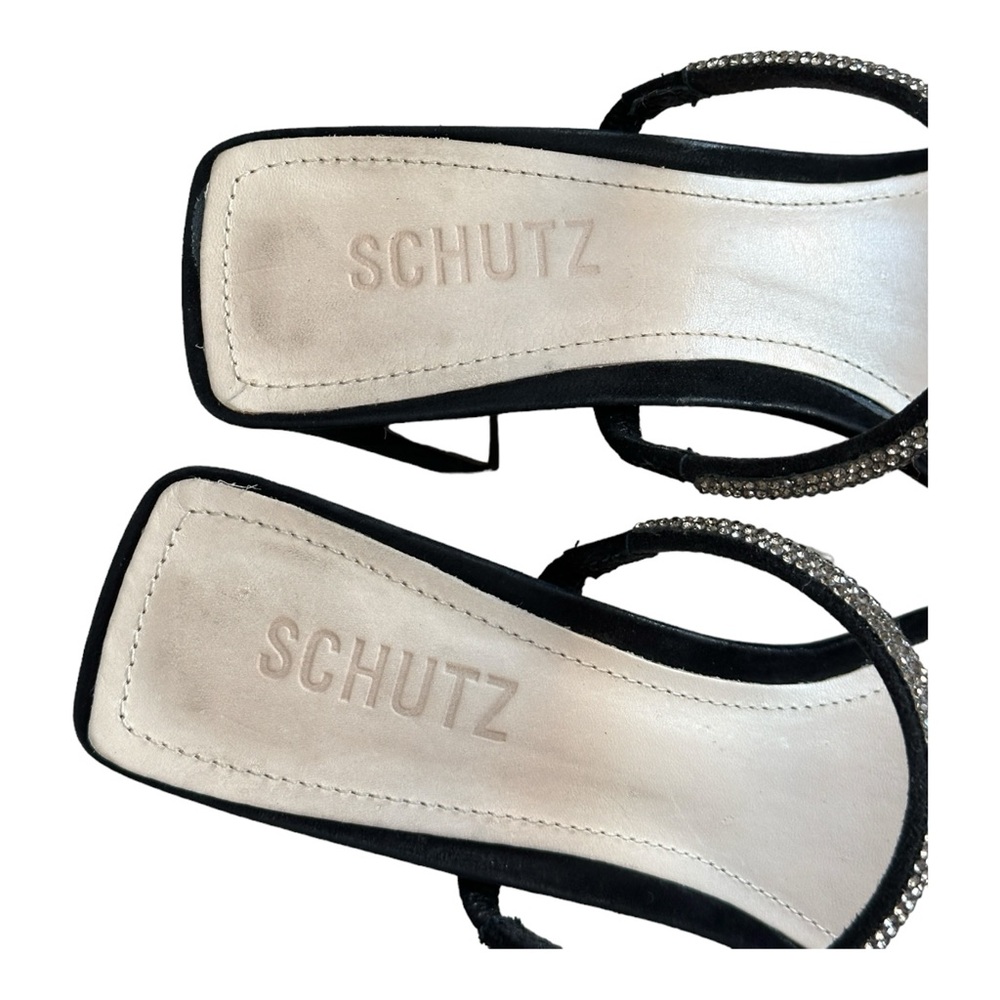 Schutz Womens Black Rhinestone Salwa Square Toe Block Heel Slip On Sandal Size 7 - Picture 9 of 11